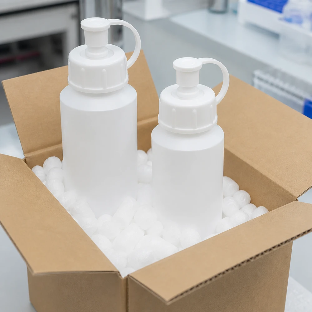PET cilinderfles 30ml wit met sproeisluiting wit Breukbestendige verpakking van witte apotheekflesjes van HDPE met spuitdop in verzenddoos