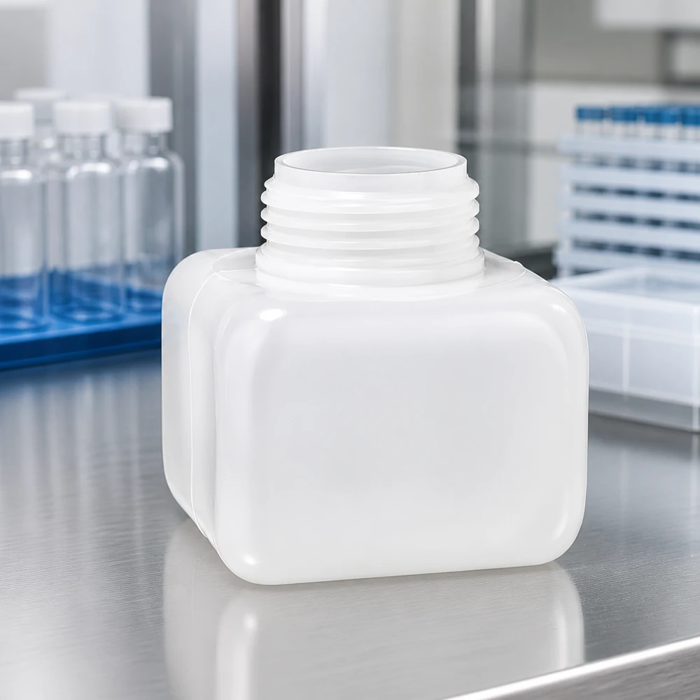 Laboratoriumfles 250 ml, brede hals, PE-HD, naturel, dunne wand, licht doorschijnend, vulniveau zichtbaar