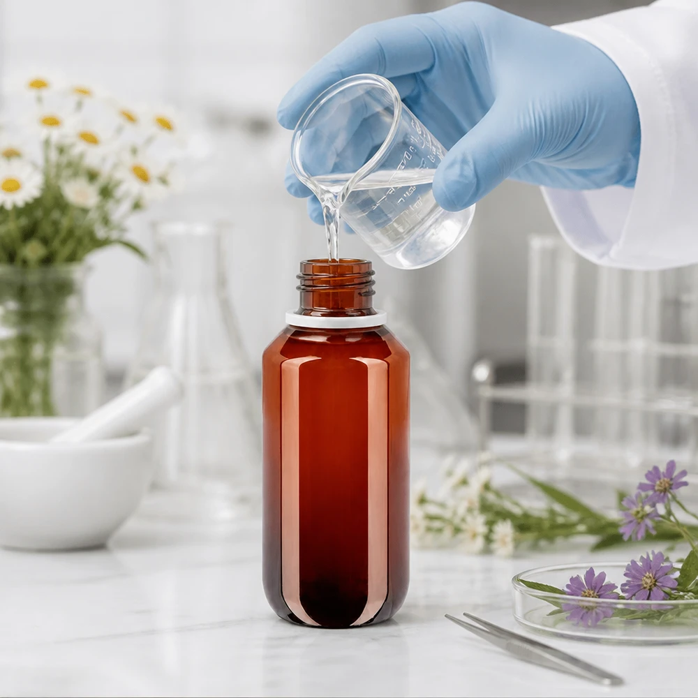 200ml PET Weithalsflasche bernstein mit weißem Originalitätsverschluss für Kosmetik und Pharmazie