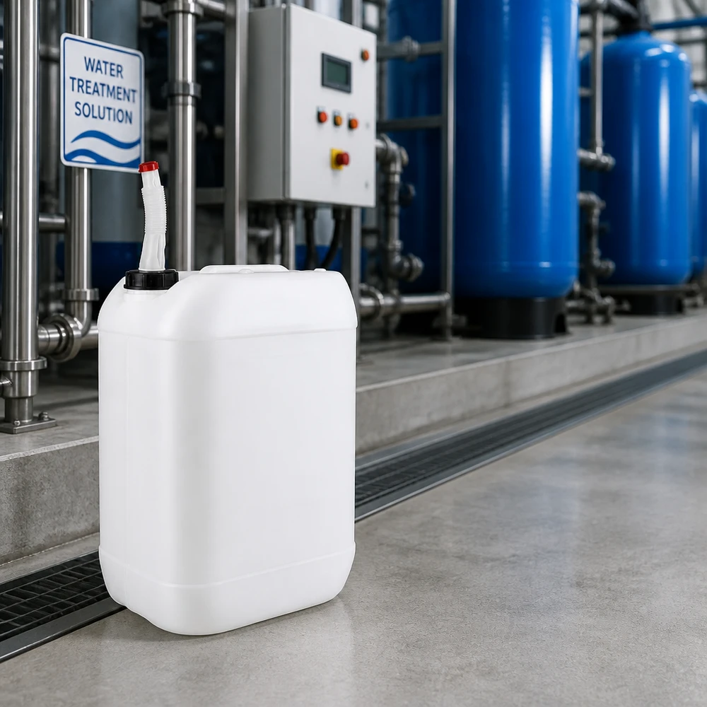 Draagbare HDPE-jerrycan van 25 liter met rode dop en buigzame uitloopbuis voor industriële chemicaliën