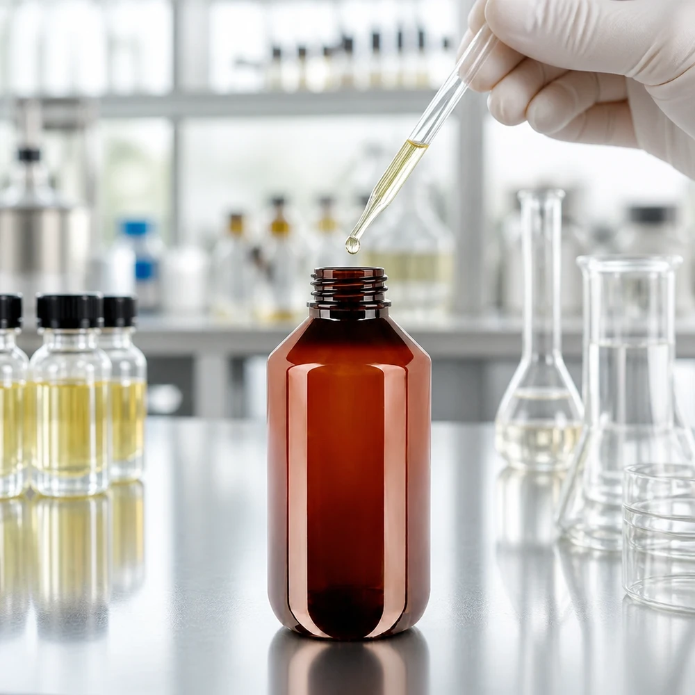 Dosierung ätherischer Öle in 200ml PET Rundflasche braun amber mit Originalitätsverschluss