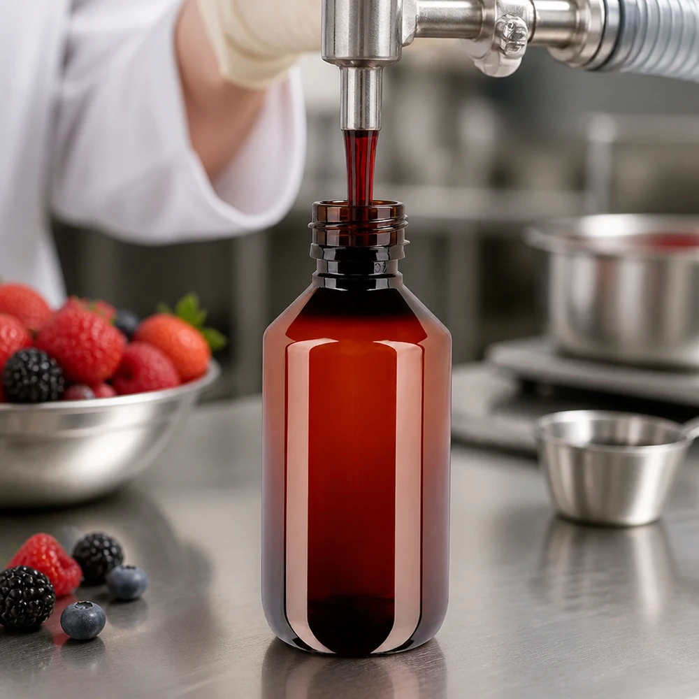 PET-fles 200ml met bruine dop Standaard Lichtschutz PET Flasche 200ml braun mit Standardverschluss für Beeren- und Pflanzensäfte