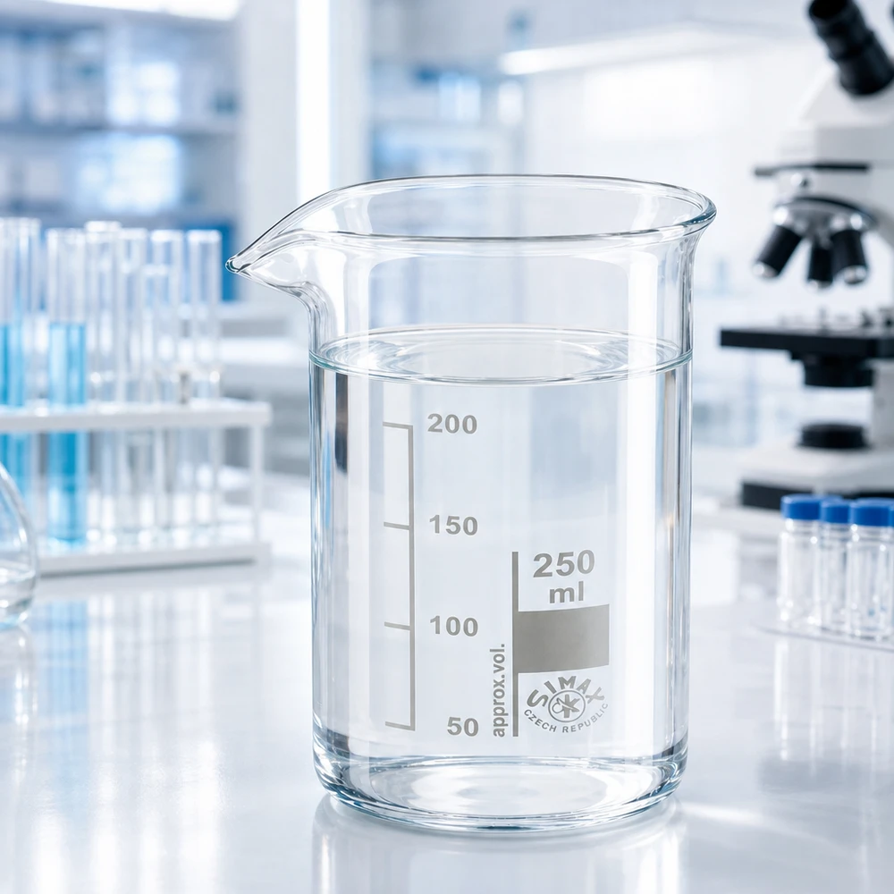 Doorzichtig bekerglas met hoge vorm en een inhoud van 250 ml voor nauwkeurig afmeten en mengen in het laboratorium