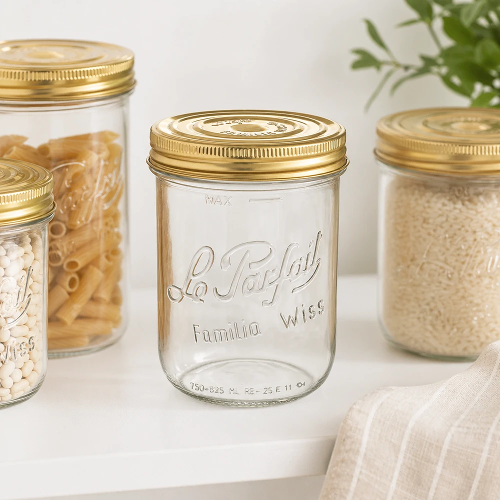 Familia Wiss 1020ml mason jar met gouden deksel voor het bewaren en opslaan in de keuken