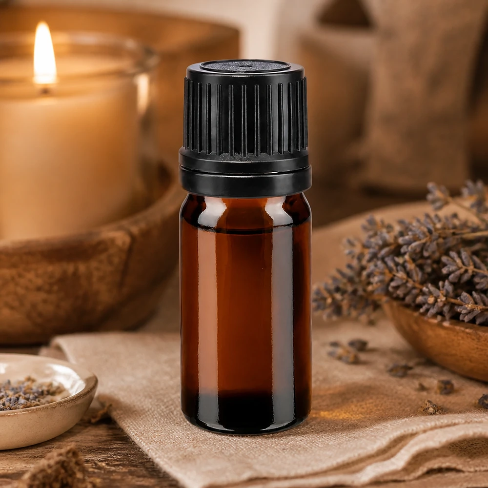 Bruine glazen fles 5ml met zwart schroefsluiting uitgietring VR Lichtbestendig flesje van 5 ml voor etherische olie, apothekerskwaliteit, met zwarte veiligheidsdop
