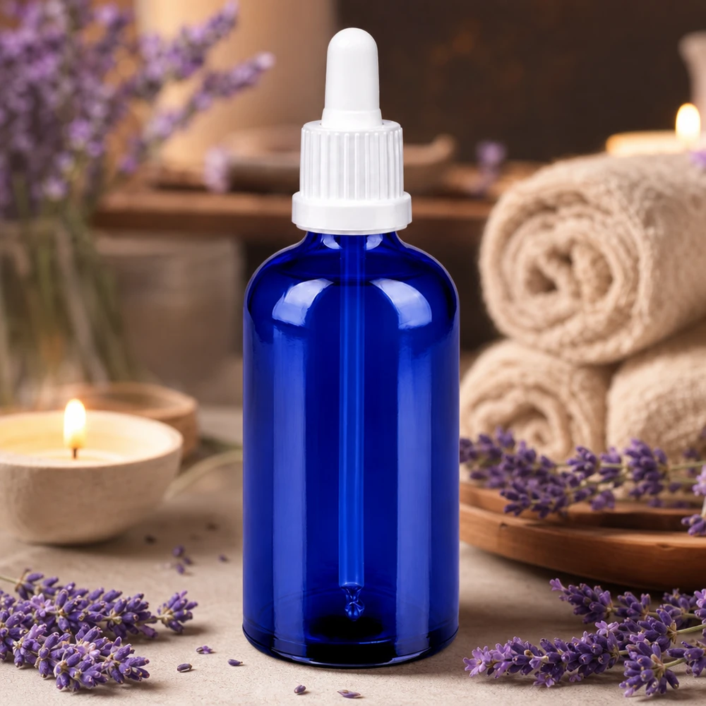 Elegant 100ml glazen flesje met druppelaar voor zelfgemaakte oliën en tincturen BlueLine