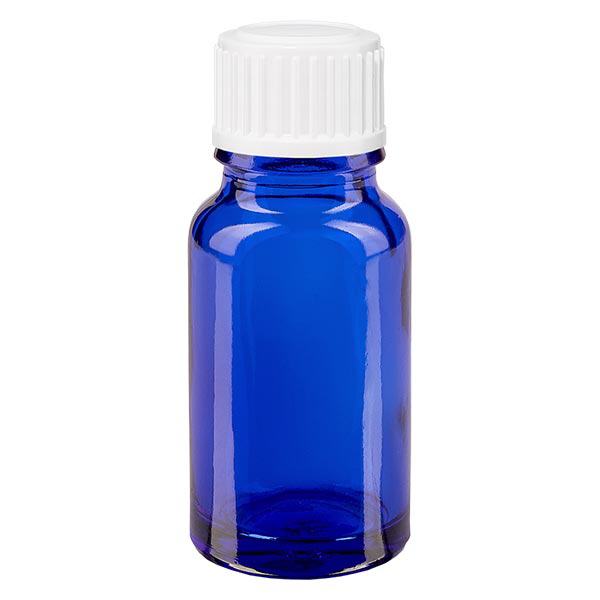Blauwe glazen flessen 10ml met wit sluiting Blauwe glazen flessen 10ml met wit sluiting
