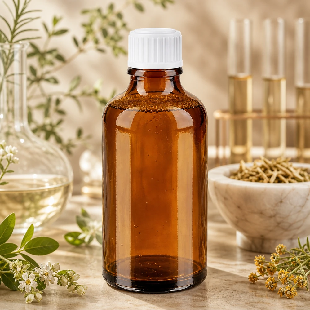 Hoogwaardig bruin glazen flesje van 50 ml met een witte dop van 11 mm voor tincturen en extracten