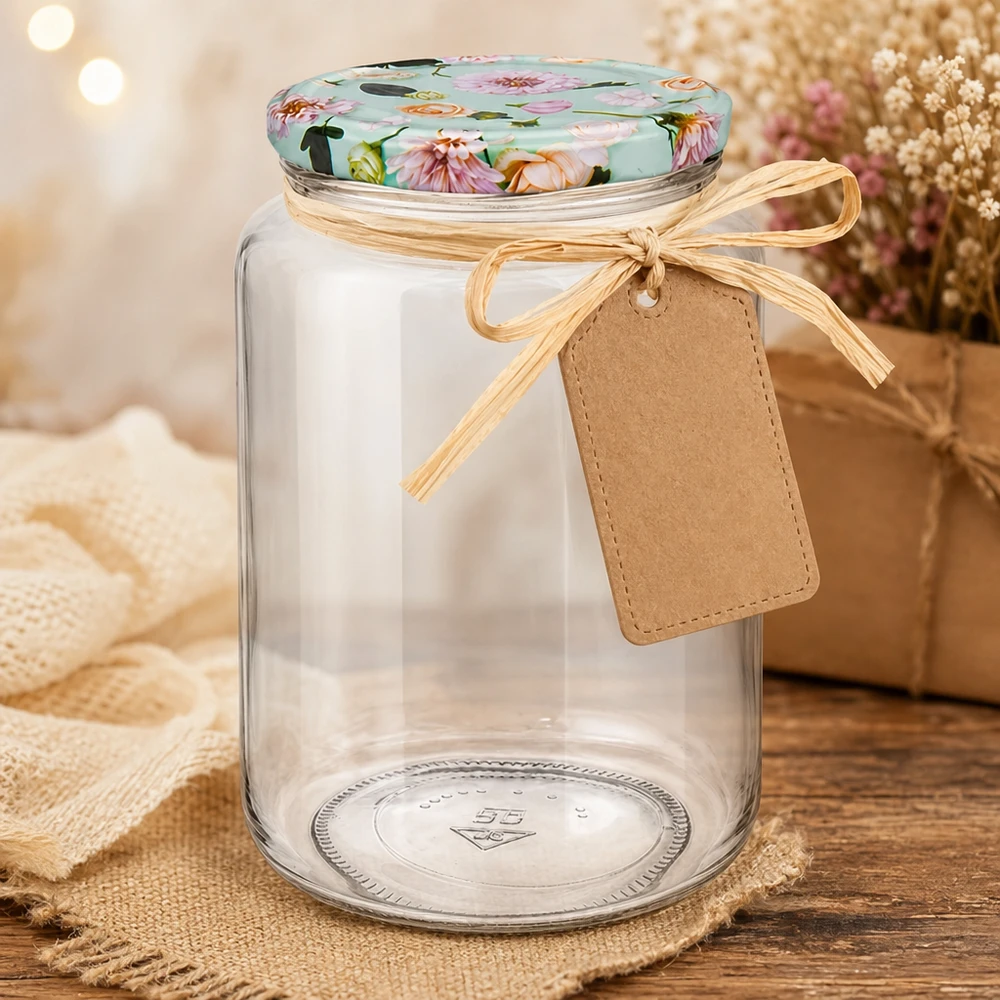 795 ml ronde pot met cadeaulint en tag als cadeau, mint bloemendeksel voor creatieve DIY cadeau-ideeën