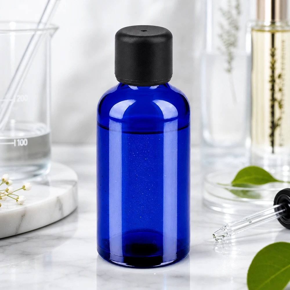 50ml fles 6mm SV zwart STD BlueLine UT18/50 Robuuste 50 ml fles met standaard schroefdraad voor het veilig bewaren van medicijnen en homeopathie