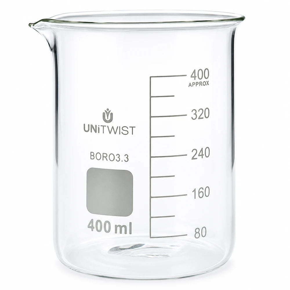 Laboratoriumbeker van 400 ml met stevige greep, vervaardigd uit hoogwaardig borosilicaatglas 3.3 UNiTWIST