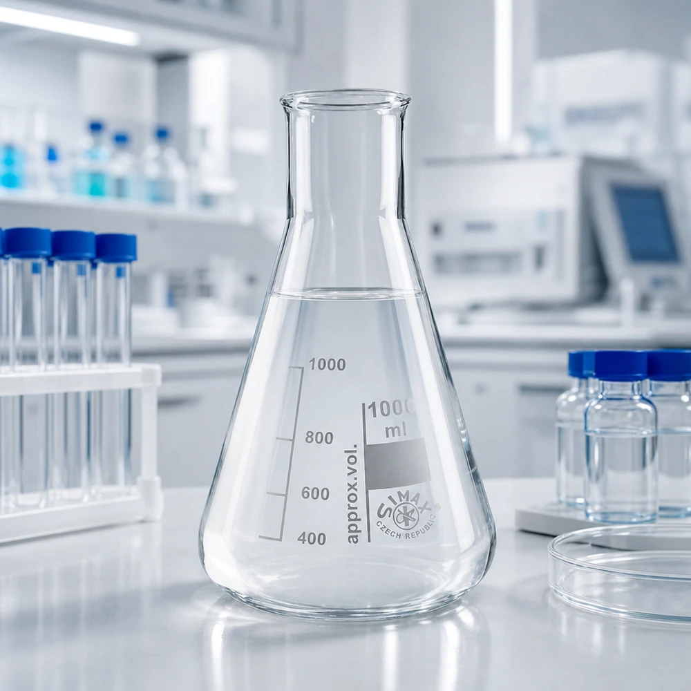 Kleine erlenmeyer van 100 ml met wijde hals, ideaal voor microanalyses en monstervoorbereiding