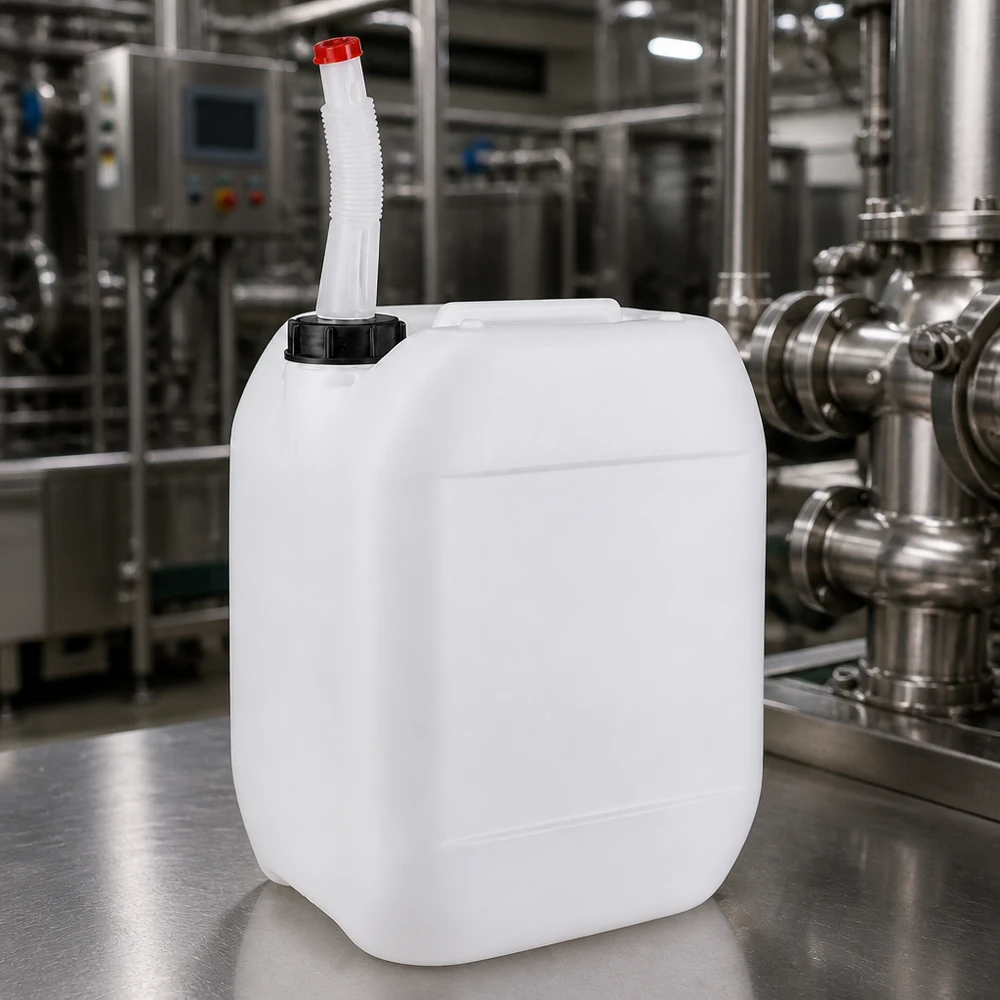 Canister van 10 liter met flexibele uitloopbuis voor chemicaliën, reinigingsmiddelen en industriële vloeistoffen