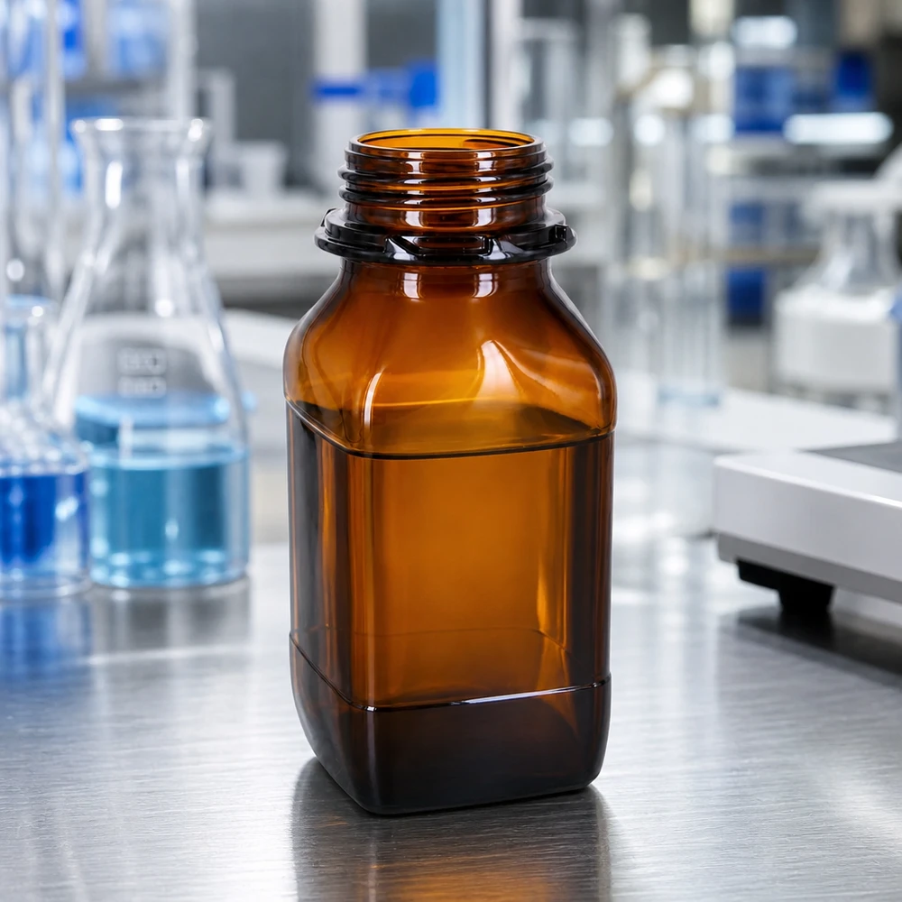 Rechthoekige 500ml chemiefles van hoogwaardig amberkleurig borosilicaatglas voor laboratoria