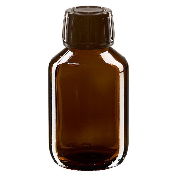 100ml Euro-medicijnfles bruin met bruine schroefsluiting VR 100ml Euro-medicijnfles bruin met bruine schroefsluiting VR