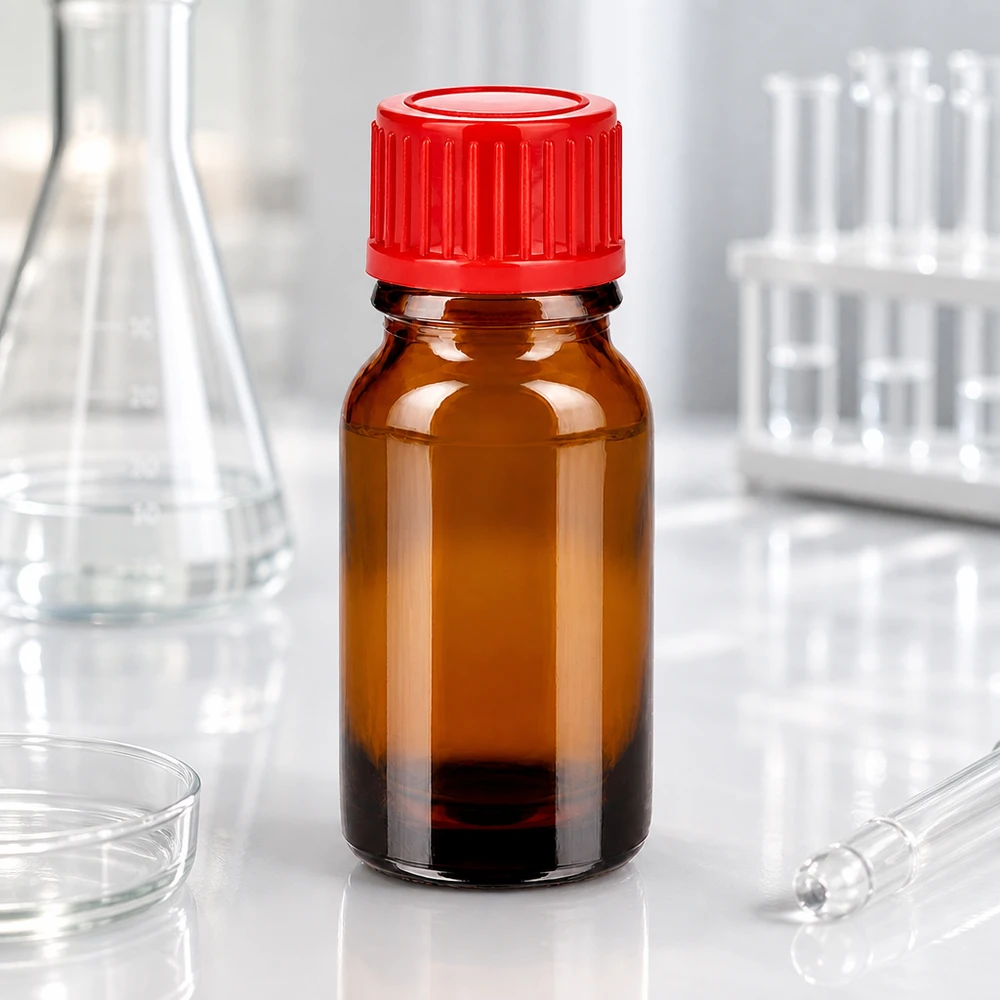 Glazen flesje van 10 ml met gegroefde rode dop voor een stevige grip en gemakkelijk gebruik