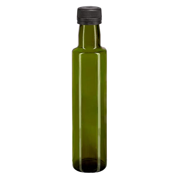 250 ml likeurfles rond olijfgroen glas incl. schroefsluiting zwart (PP 31,5 mm) met uitgietring met garantiesluiting (OV) 250 ml likeurfles rond olijfgroen glas incl. schroefsluiting zwart (PP 31,5 mm) met uitgietring met garantiesluiting (OV)