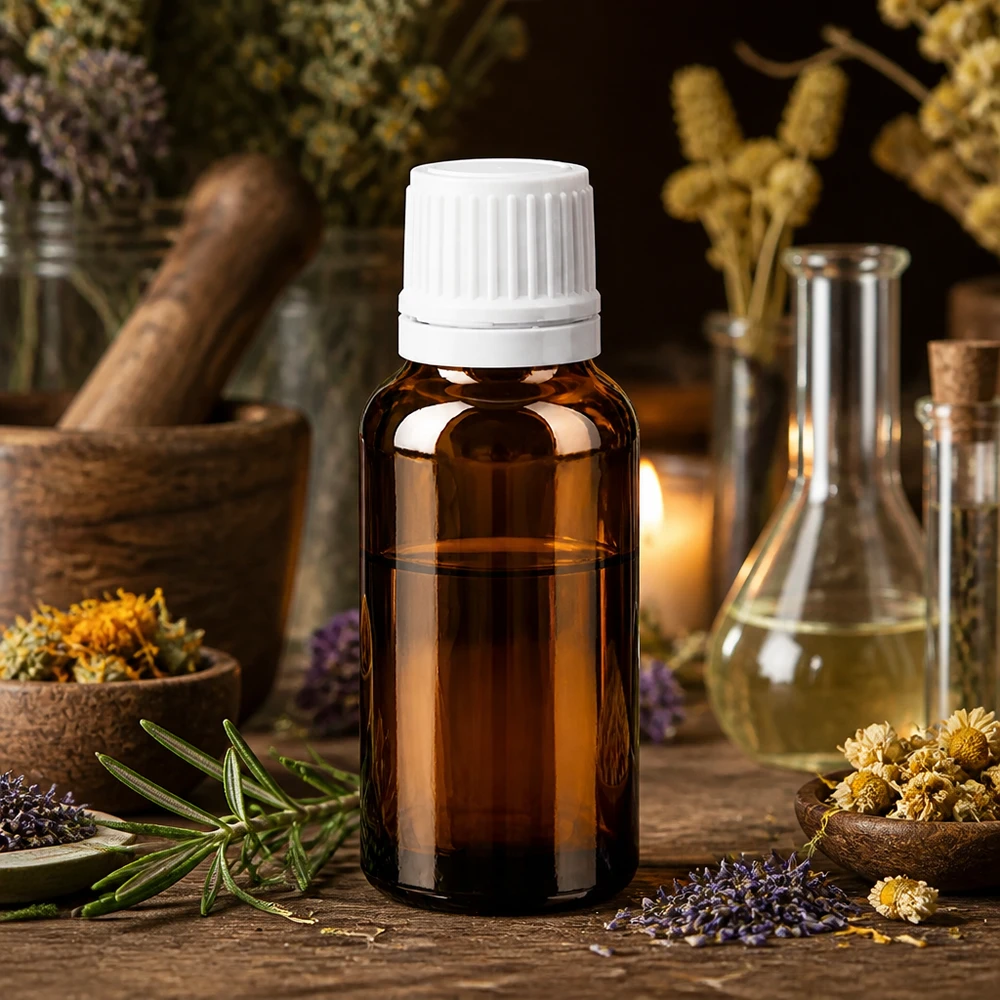 Apothekersflesje van 20 ml van bruin glas met originaliteitssluiting voor kruidenextracten en etherische oliën