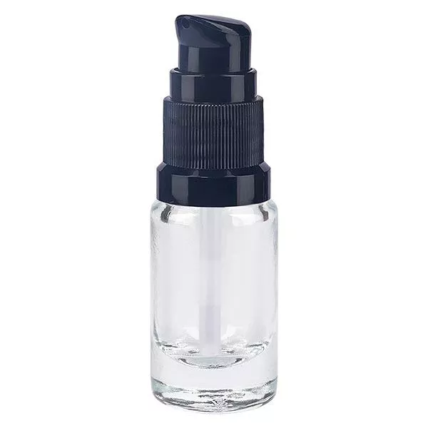 Helder glazen flessen 5ml met zwart pompsluiting Helder glazen flessen 5ml met zwart pompsluiting