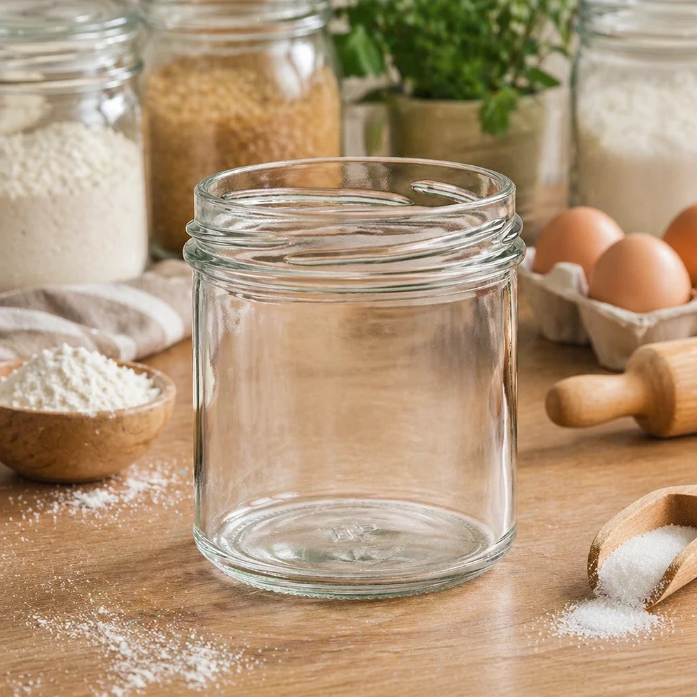 167ml beker zonder deksel (TO66) UNiTWIST Lege 167ml TO66 UNiTWIST bekers op een houten tafel met keukengerei en ingrediënten op de achtergrond