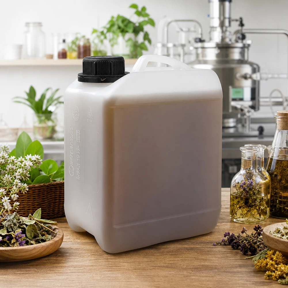 2.5l jerrycan met schroefsluiting wit Distilleerkan van 2,5 liter, wit kunststof met OV-sluiting in een modern kruidenatelier