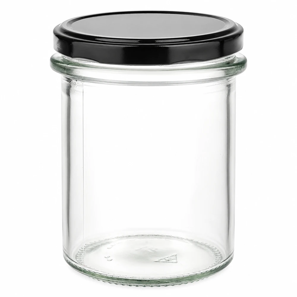214 ml rond glas + BasicSeal-deksel, zwart, UNiTWIST UNiTWIST ronde glazen pot van 214 ml met zwarte BasicSeal-deksel voor jam, honing en smeersels