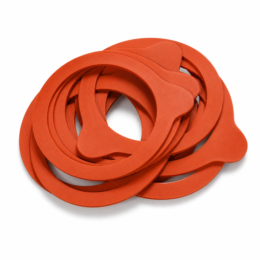 Inmaakringen RR60 natuurrubber oranje gestapeld genest Close-up van rubber afdichtingen Inmaakpotten