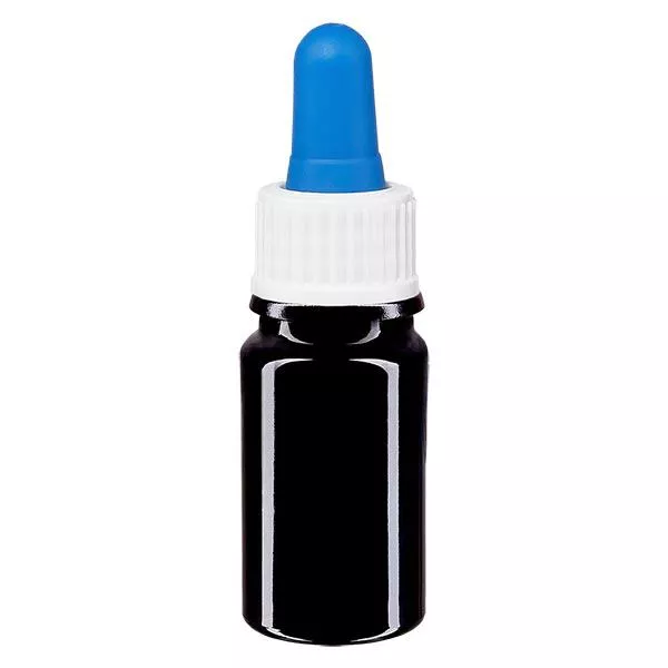 Apothekersfles violet glas 5 ml pipetfles wit/blauw, Standaard