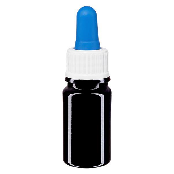 Apothekersfles violet glas 5 ml pipetfles wit/blauw, Standaard Apothekersfles violet glas 5 ml pipetfles wit/blauw, Standaard