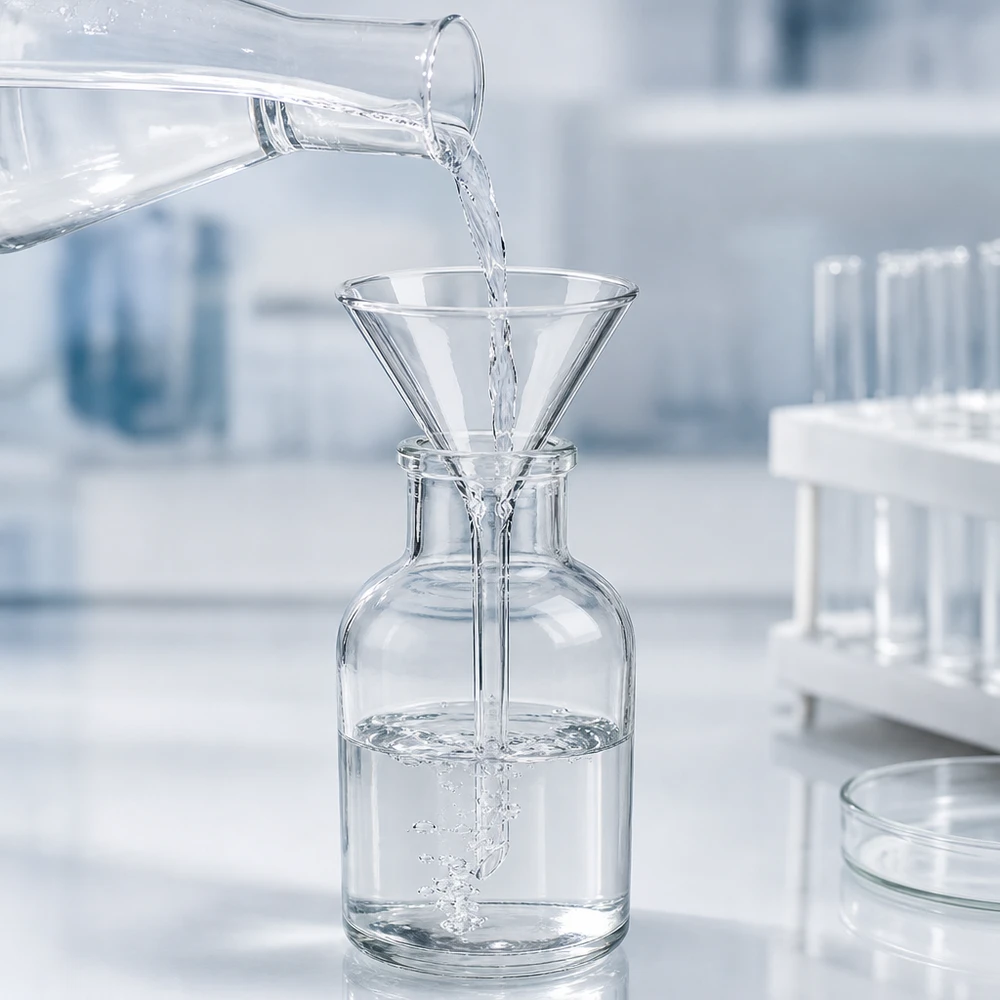 Transparante trechter van borosilicaatglas met een diameter van 75 mm voor een duidelijk zicht bij het decanteren