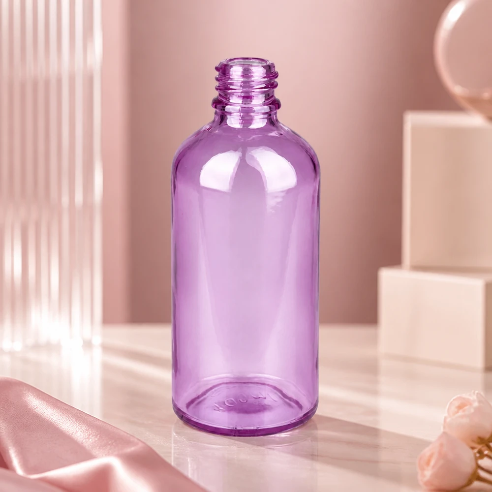 Compacte glazen PurpleLine-fles van 100 ml, ideaal voor reisformaten en kleinere producthoeveelheden