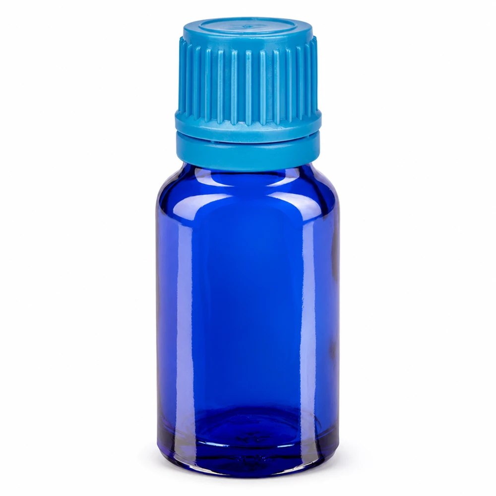 10ml flacon 11mm SV blauw OV BlueLine UT18/10 Blauw glazen flesje van 10 ml met SV-dop voor het nauwkeurig doseren van vloeistoffen
