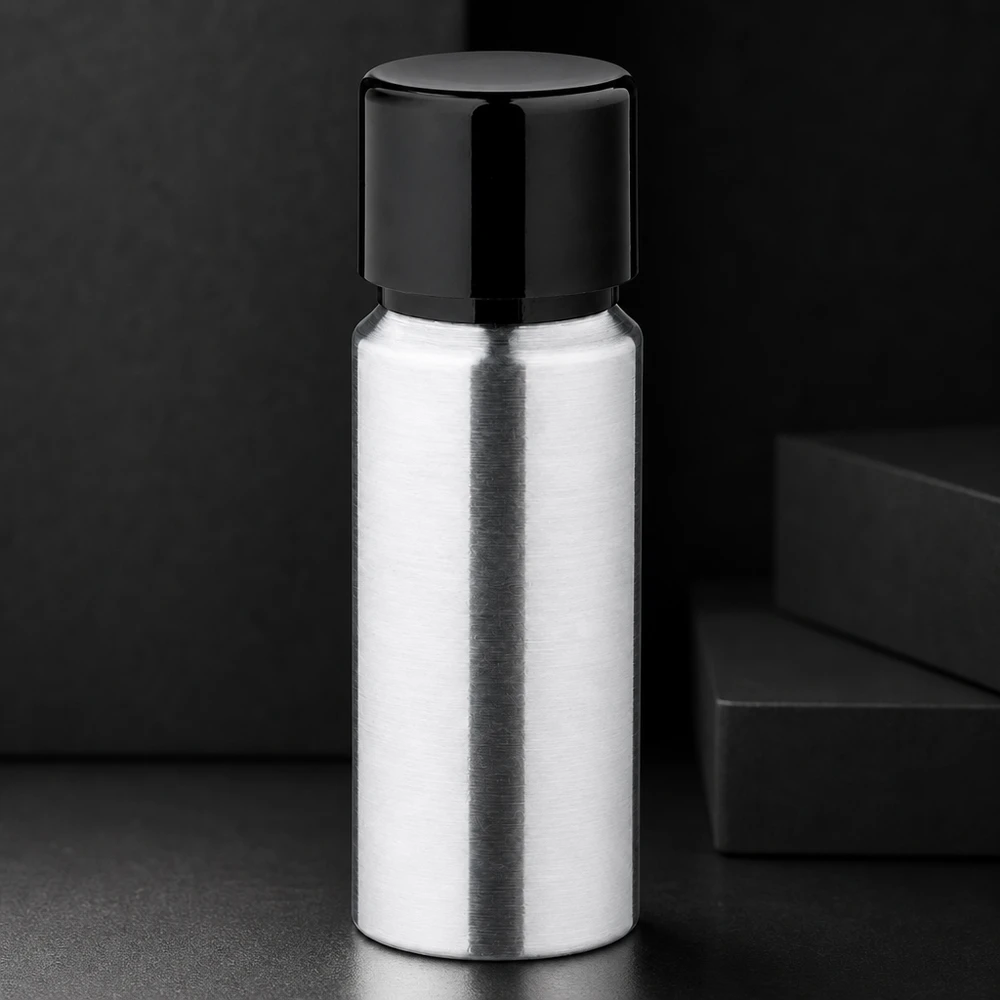 20 ml aluminium fles geslepen incl. schroefdop zwart met conusafdichting Handig aluminium flesje van 20 ml met compacte afmetingen, perfect voor op reis en mobiel gebruik
