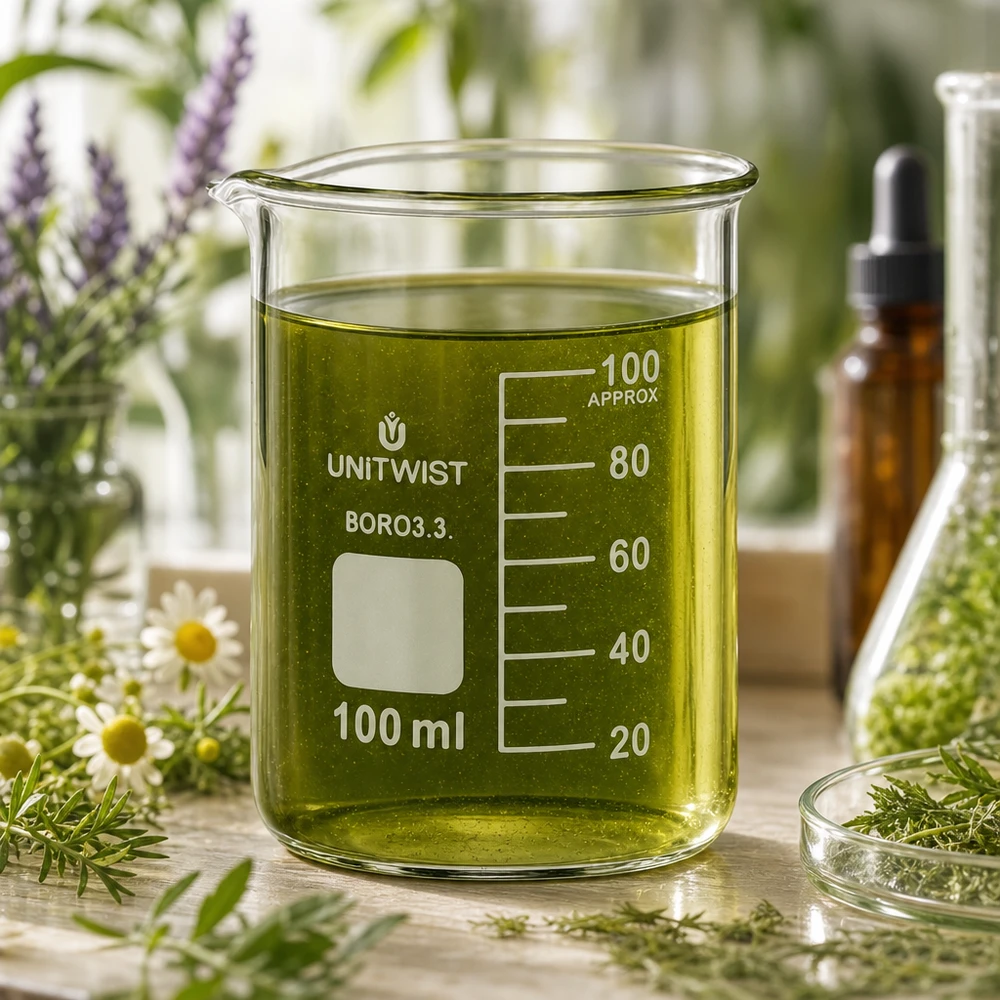 Beker 100ml borosilicaat, lage vorm UNiTWIST Hittebestendige maatbeker van 100 ml, borosilicaatglas, voor de extractie van etherische oliën