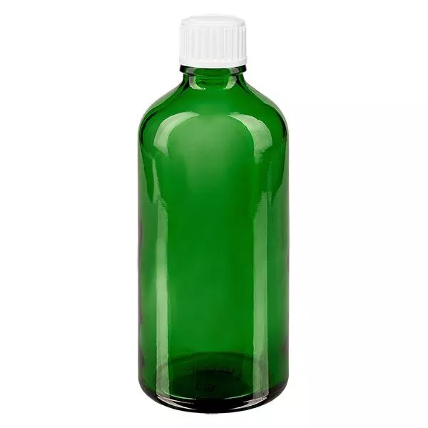 Groenen glazen flessen 100ml met wit schroefsluiting globuli uitgietring St Groenen glazen flessen 100ml met wit schroefsluiting globuli uitgietring St