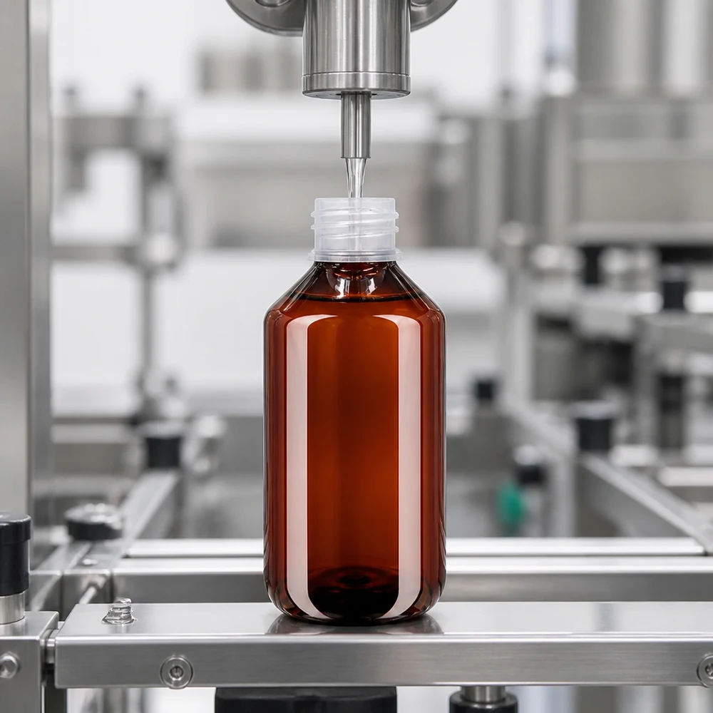 500ml PET medicijnfles - schroefsluiting VR wit - doseerbeker 30ml blank Präzisionsbefüllung 500ml PET Flasche bernstein Pharmaproduktion Abfüllmaschine