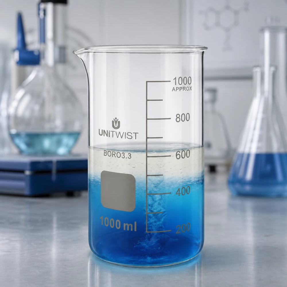Laboratoriumglaswerk UNITWIST 1000 ml bekerglas, hoge vorm, BORO3.3, met wit opschriftveld