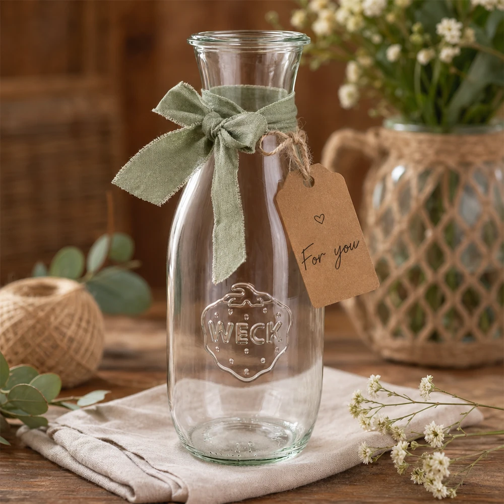 WECK sapfles 1062ml RR60 decoratief met groen lint en cadeaulabel Voor jou tussen de bloemen