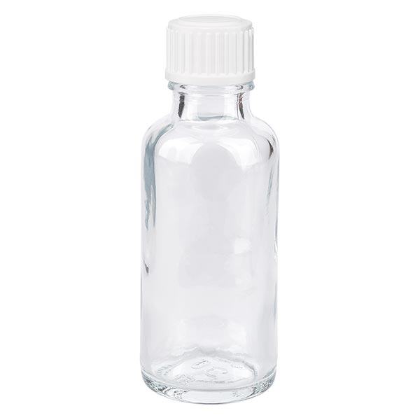Helder glazen flessen 30ml met wit schroefsluiting St Helder glazen flessen 30ml met wit schroefsluiting St