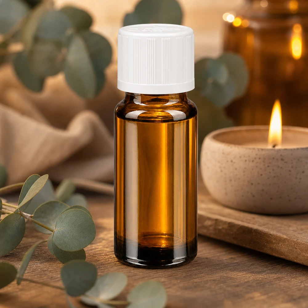 Bruine glazen fles 10ml met wit schroefsluiting kinderslot St Bruin apothekersglasflesje van 10 ml met witte KiSi-sluiting voor natuurlijke cosmetica