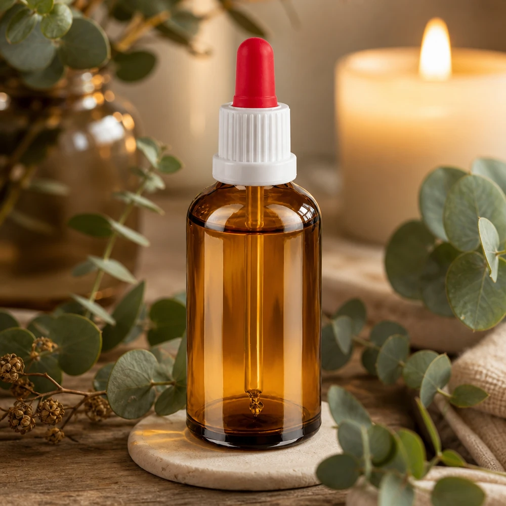 50ml pipetfles wit/rood OV BrownLine UT18/50 Elegante apothekersfles van 50 ml gemaakt van UV-beschermd amberkleurig glas met ergonomische druppelaar pipet