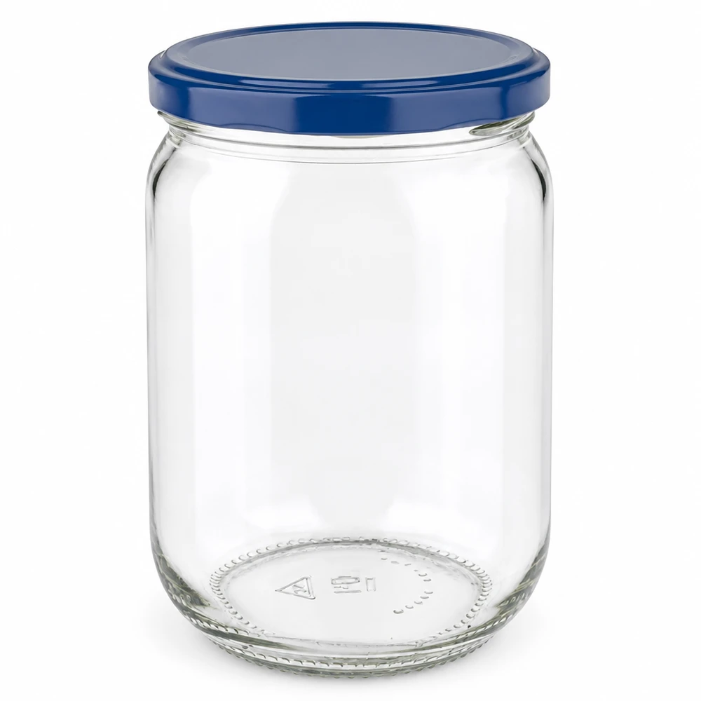 555 ml rond glas + BasicSeal-deksel blauw UNiTWIST Doorzichtig inmaakglas van 555 ml met blauwe schroefdop BasicSeal van UNiTWIST
