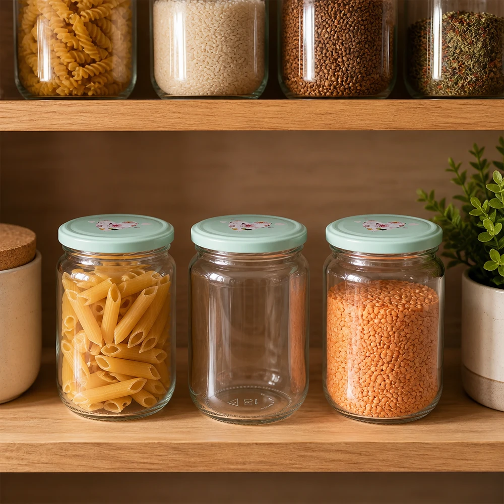 555 ml UNiTWIST ronde glazen pot met luchtdichte mintgroene BasicSeal-deksel voor pasta en peulvruchten