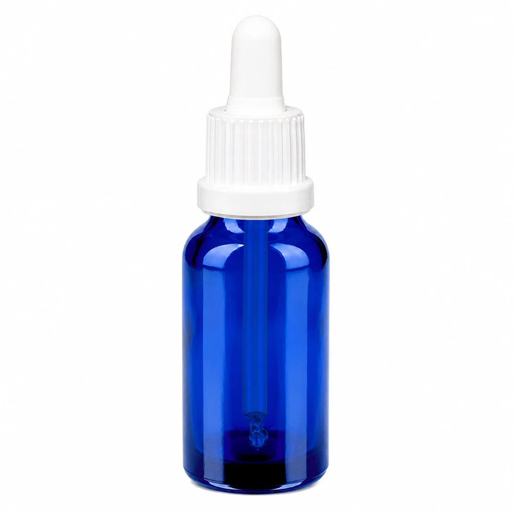 20ml pipetfles wit OV BlueLine UT18/20 Hoogwaardige blauwe glazen fles 20ml met precieze witte pipet BlueLine