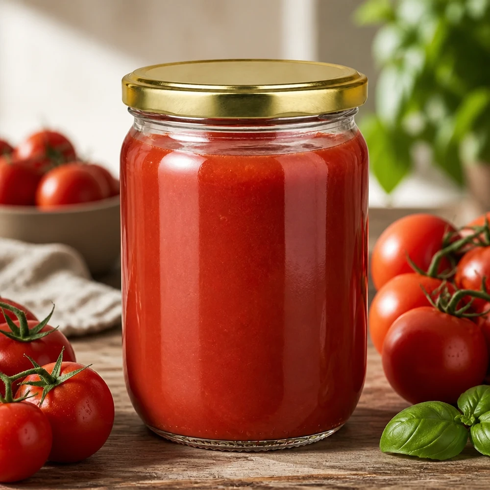 555 ml rond glas + BasicSeal-deksel goud UNiTWIST UniTwist-inmaakpot van 555 ml met BasicSeal-deksel in goudkleur, perfect voor tomatenconserven