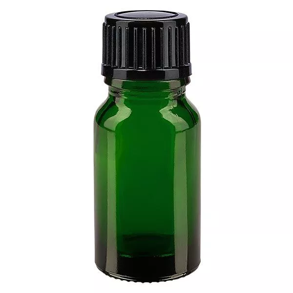 Groenen glazen flessen 10ml met zwart schroefsluiting St Groenen glazen flessen 10ml met zwart schroefsluiting St