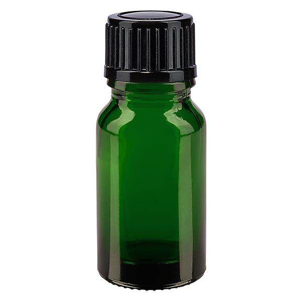 Groenen glazen flessen 10ml met zwart schroefsluiting St Groenen glazen flessen 10ml met zwart schroefsluiting St