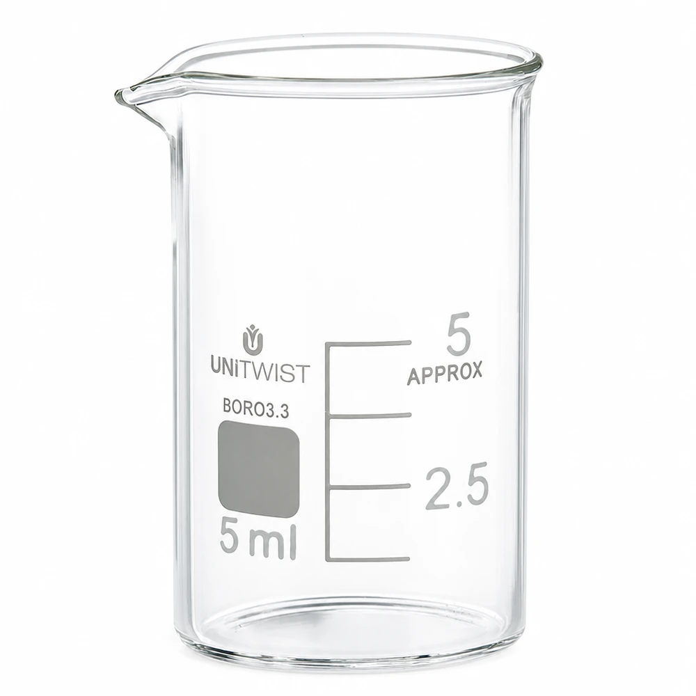 Borosilicaat bekerglas 5 ml, laag model, voor laboratorium- en scheikundeonderwijs, van UNiTWIST