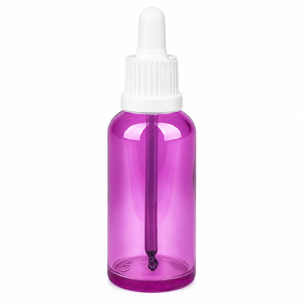 50ml violet glazen doseerfles met witte pipet voor serums en oliën