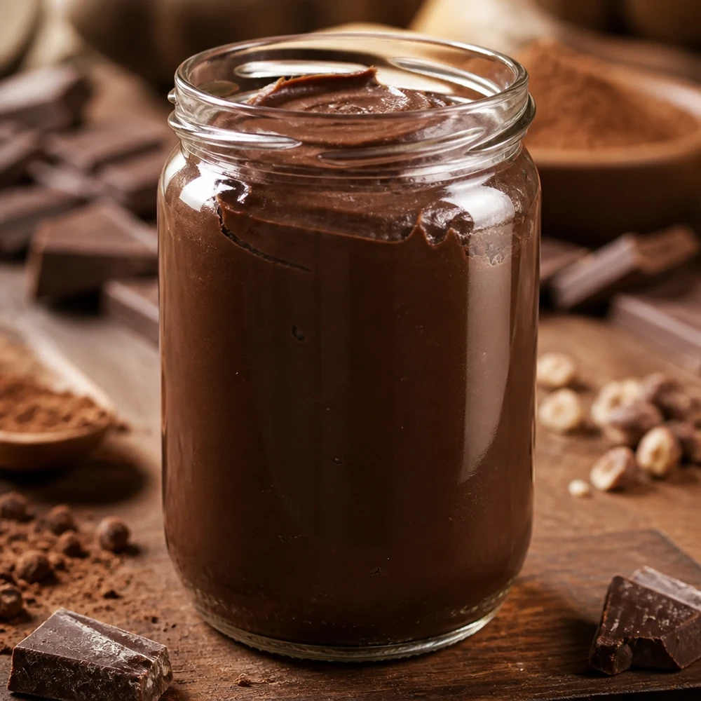 Chocolade-hazelnootpasta in de UNiTWIST Runda voorraadpot van 555 ml voor broodbeleg